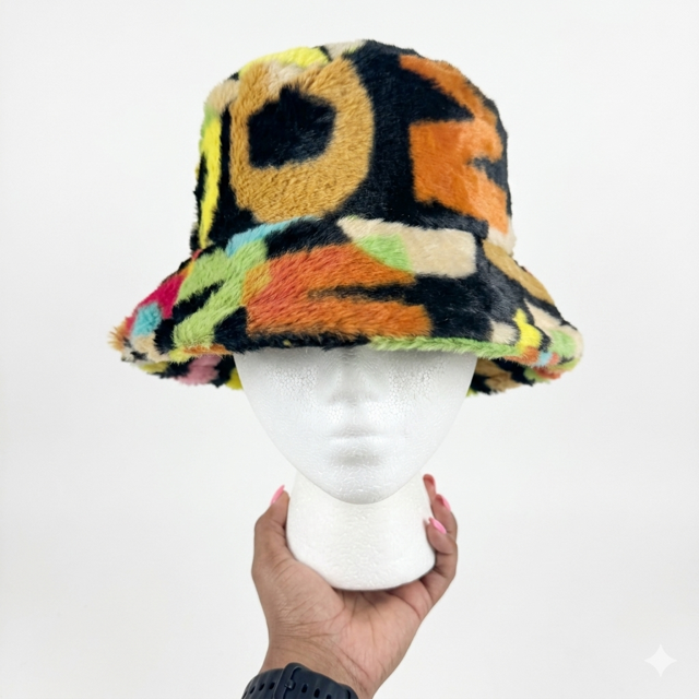 Multicolor Abstract Print Fuzzy Bucket Hat