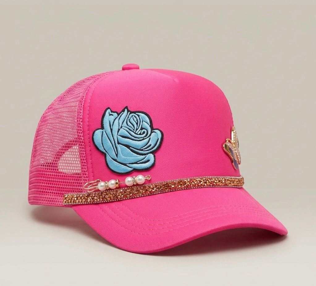 Neon Bling Rose Trucker Hat