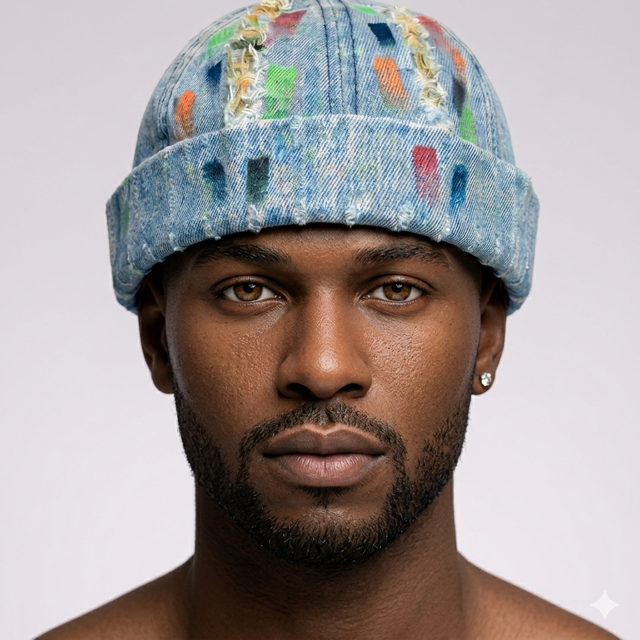 Light Blue Distressed Denim Docker Cap