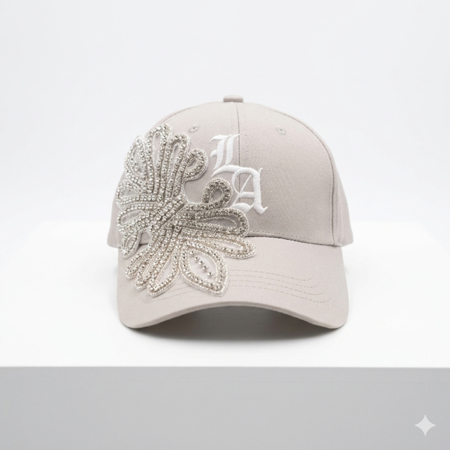 LA Rhinestone Floral Baseball Cap