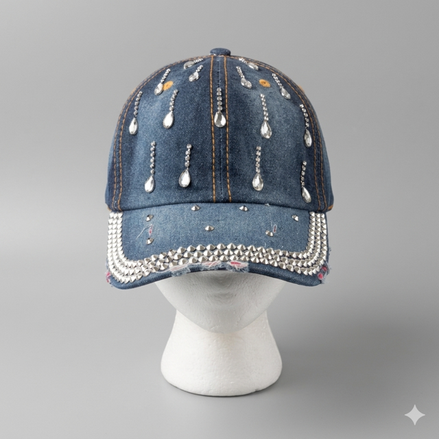 Dark Denim Rhinestone Cap