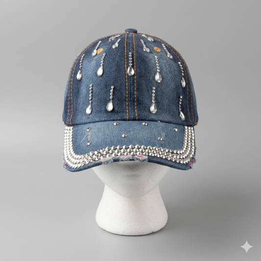 Dark Denim Rhinestone Cap