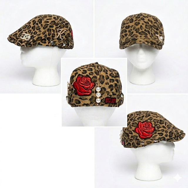 Leopard Rose Bling Ivy Cap
