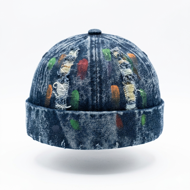 Distressed Denim Docker Cap